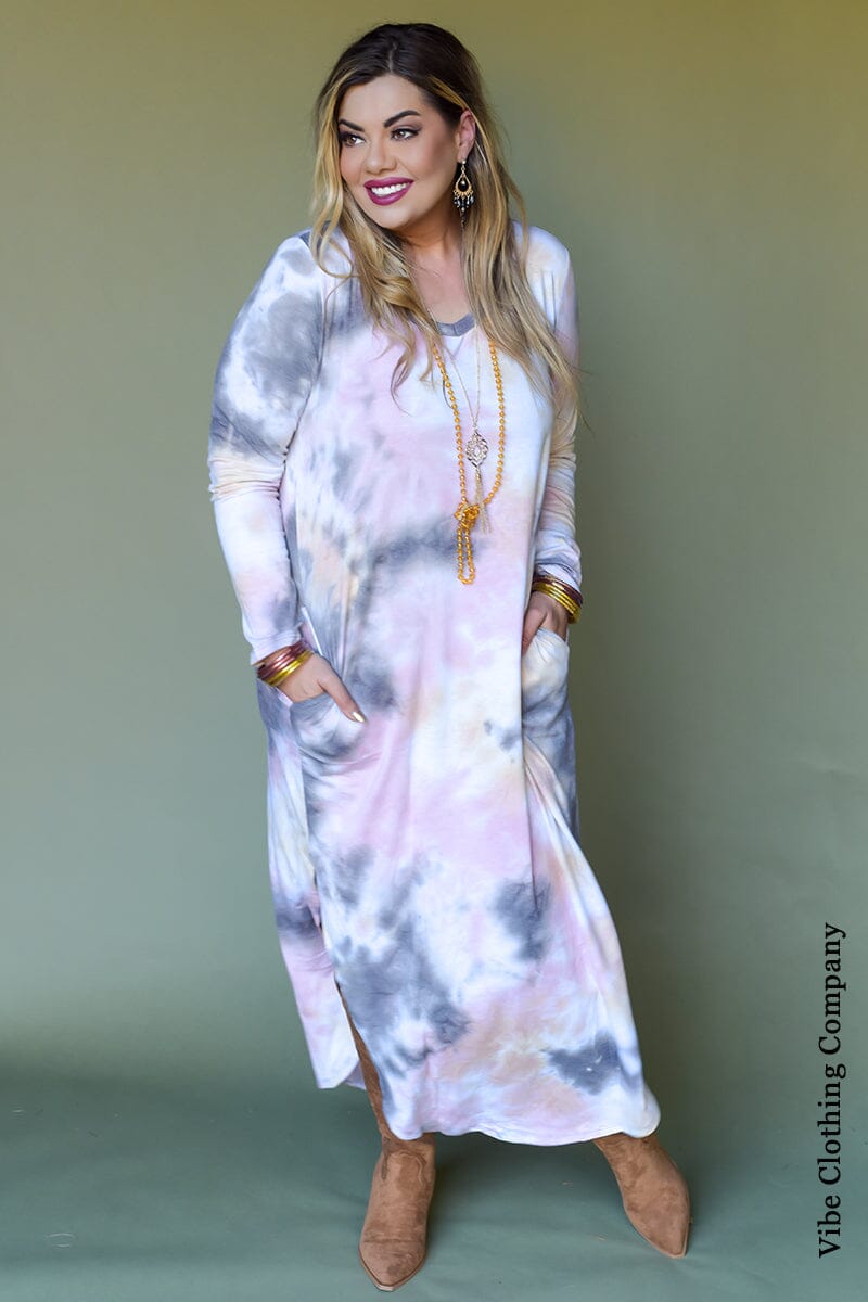 Tie Dye Long Sleeve Maxi Dress- Final Sale SF SALE – Vibe Clothing