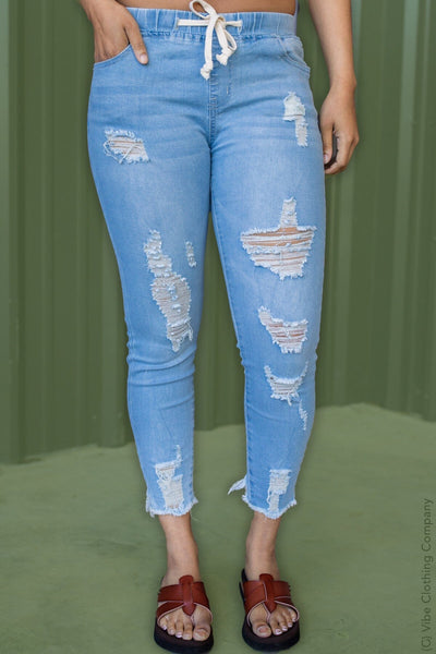 Diana Distressed Skinny Jeans - Light Wash Bottoms Bazi 