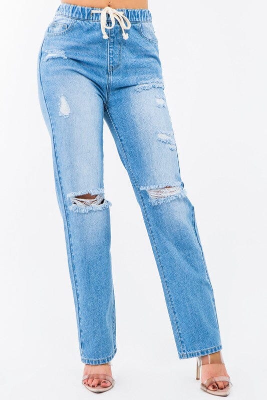 HighRise Distressed Straight Jeans Bottoms 009 