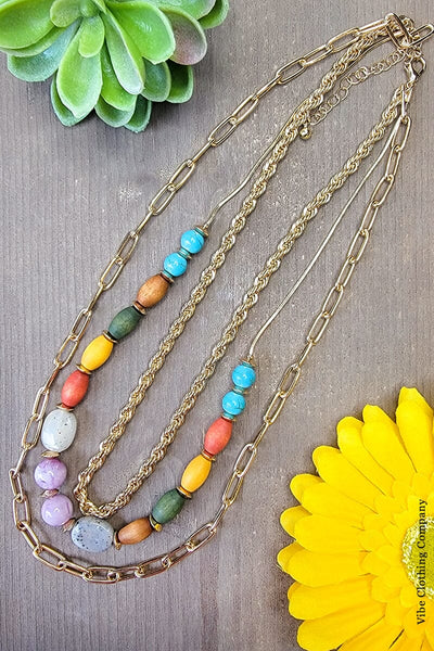 Natural Bead Multi-layered Necklace Jewelry Wall to Wall 
