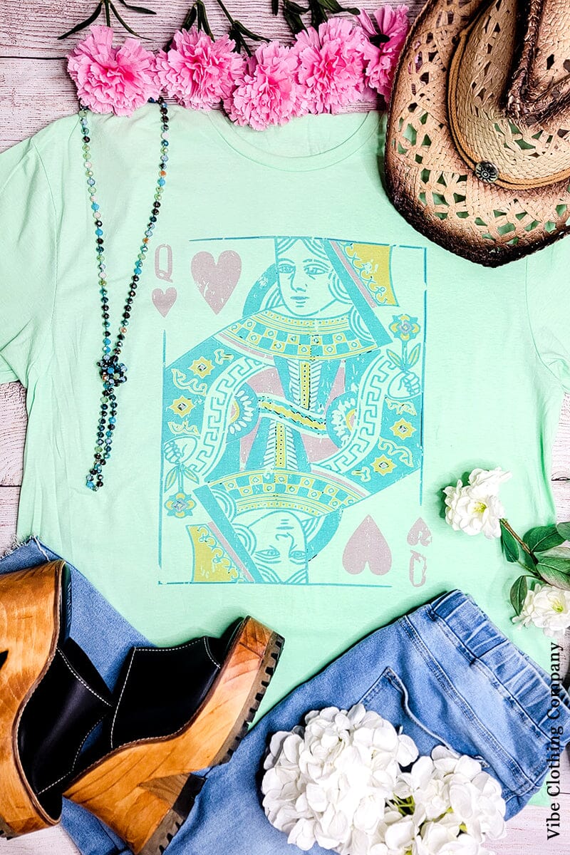 Colorful Queen of Hearts Graphic Tee graphic tees VCC Small Mint 