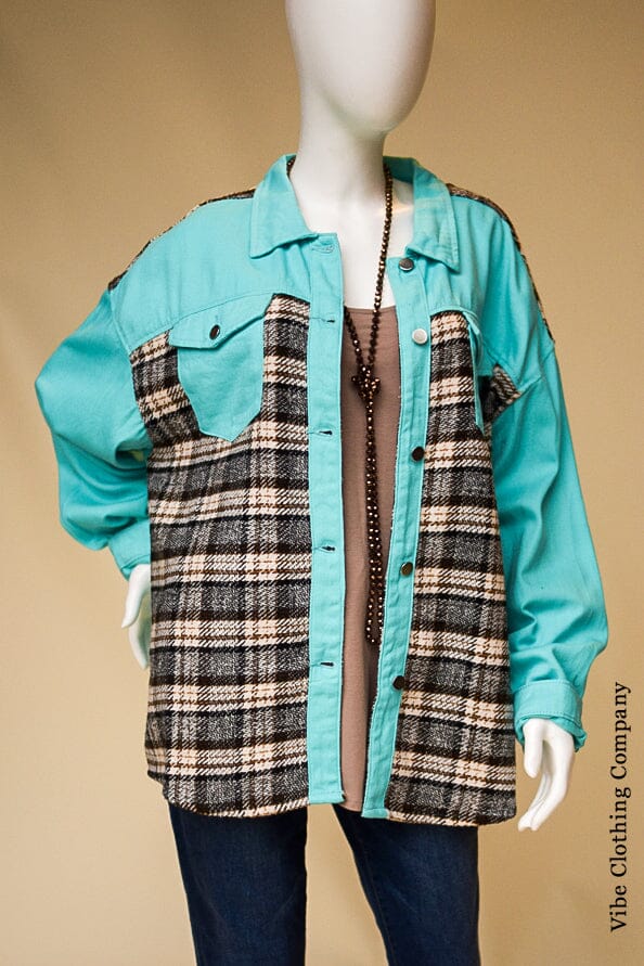 Turquoise & Plaid Denim Jacket Jacket Lover 