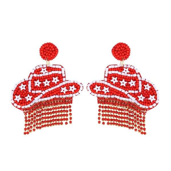 Cowboy Hat Fringe Earrings Earrings Sophia Red/White 
