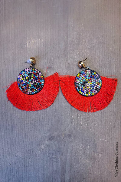 Glitter Sun Fringe Earrings Jewelry 023 Red 