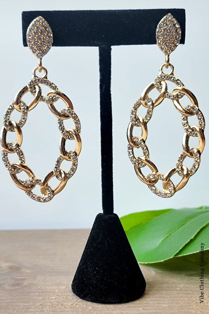 Crystal Chain Rhinestone Earrings Jewelry Mark Ashton Gold 