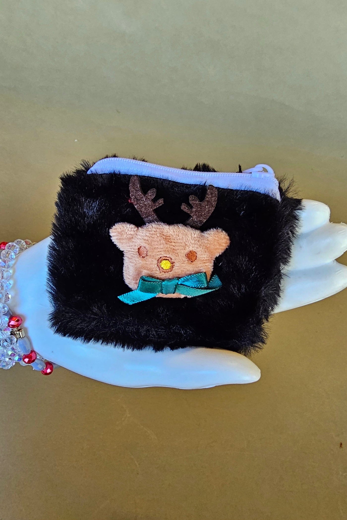 Christmas Fuzzy Coin Pouch Purses miso Deer 