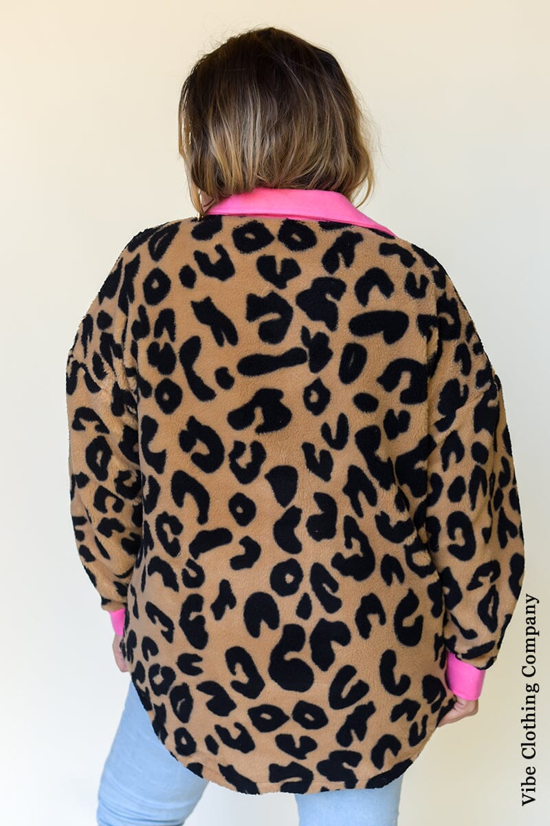 Leopard with Pink Trim Sherpa Jacket Jacket Lover 
