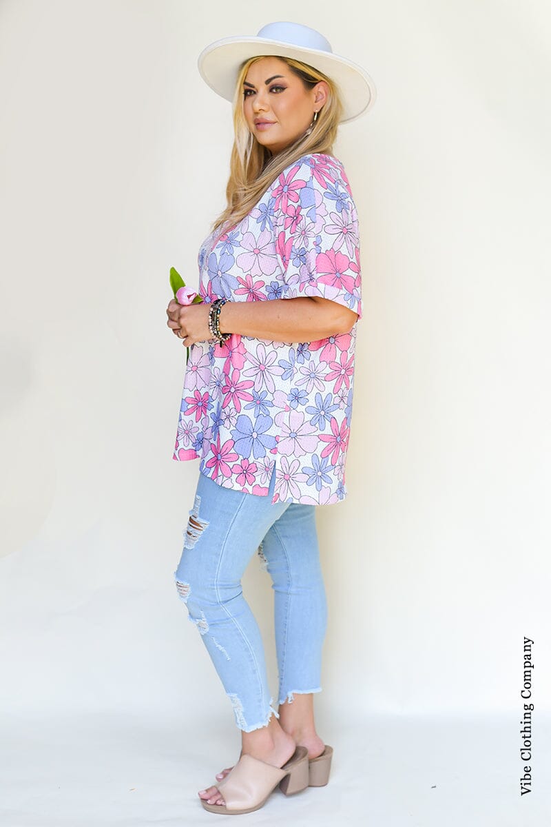 Pink Posey Floral Top Tops ladys world 