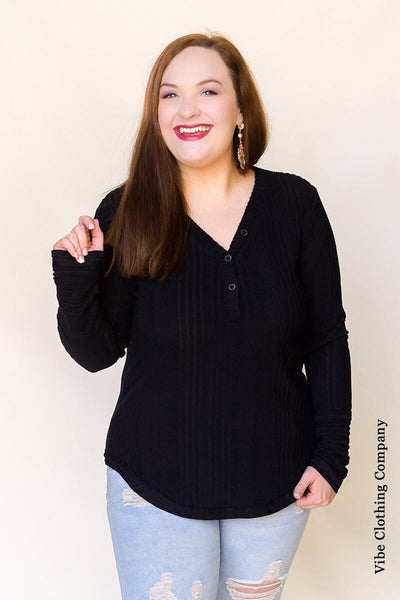 Ribbed Black Henley Top Tops Lover 