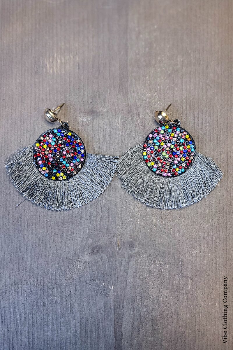Glitter Sun Fringe Earrings Jewelry 023 Grey 