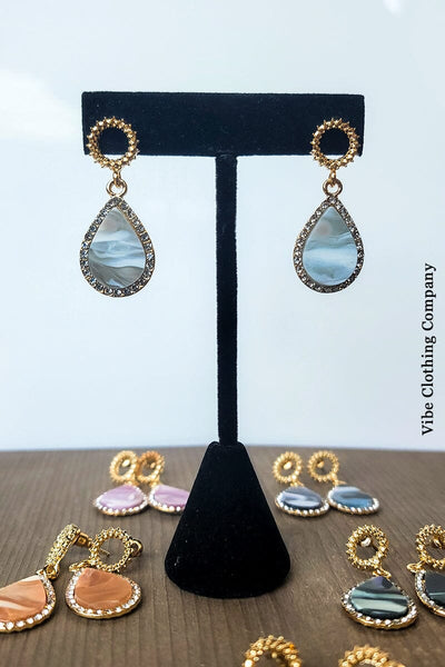 Marbled Crystal Earrings Jewelry Miso Silvery 