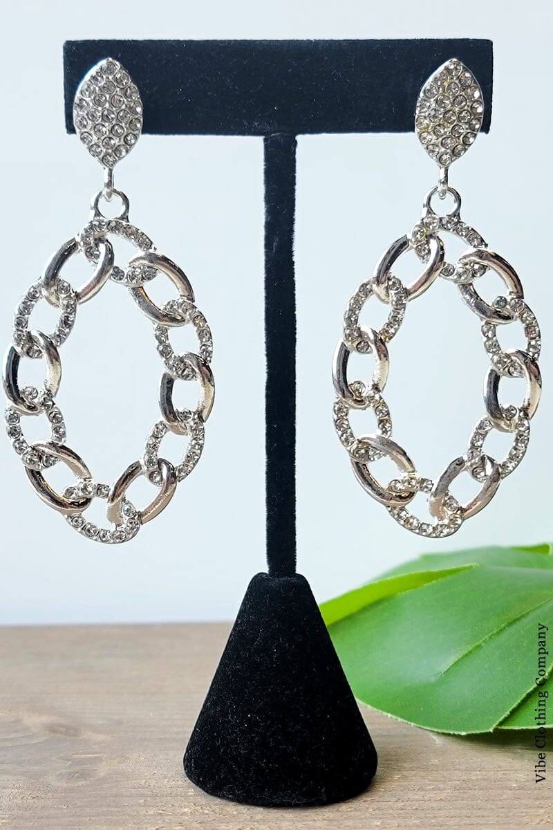 Crystal Chain Rhinestone Earrings Jewelry Mark Ashton Silver 