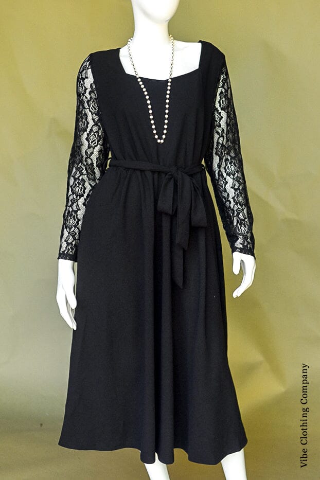 Lace Sleeve Black Midi Dress Dress Lover 