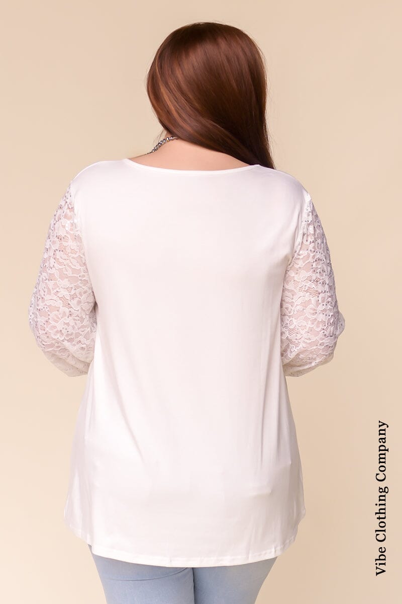 White Lace & Sequin Sleeve Top Tops lady's world 