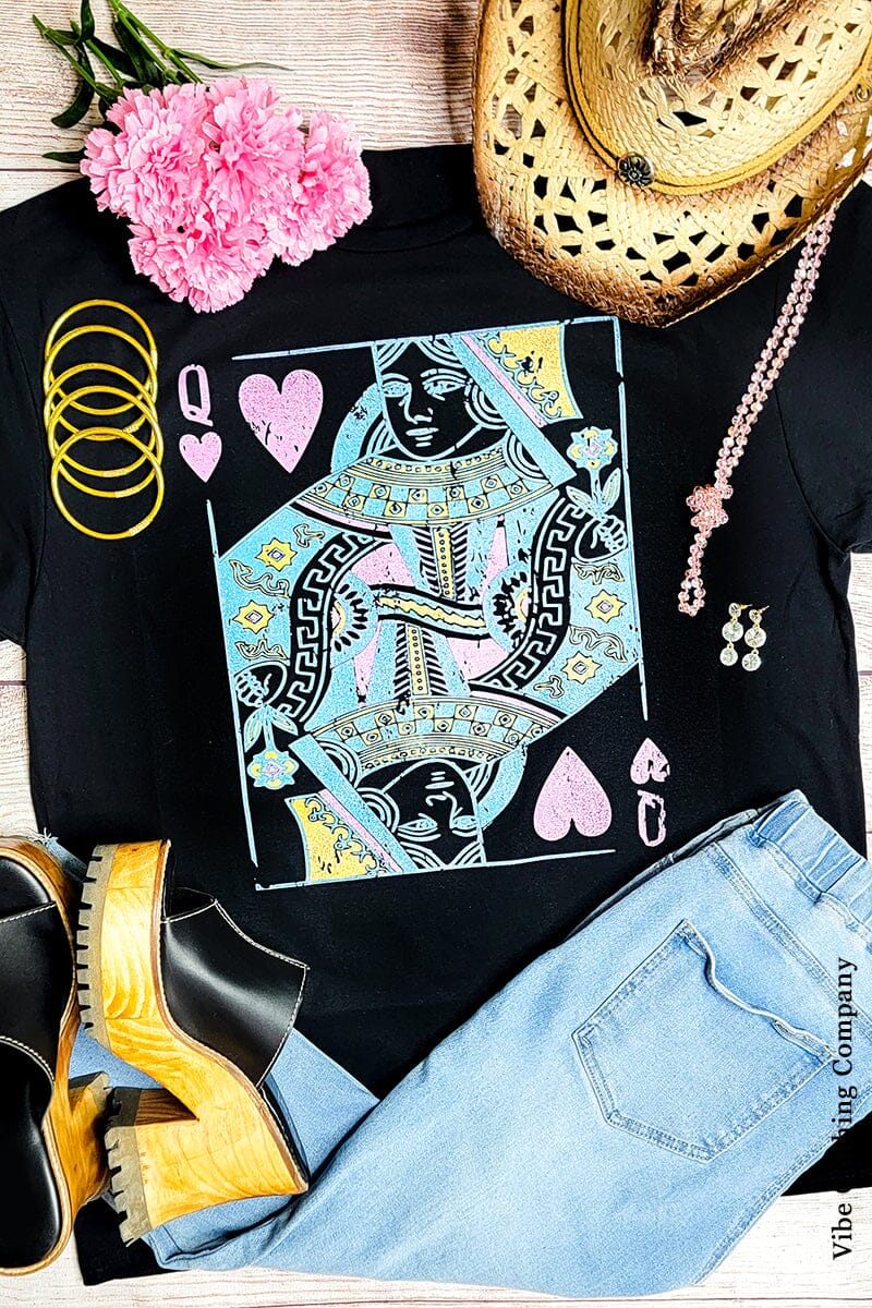 Colorful Queen of Hearts Graphic Tee graphic tees VCC Small Black 