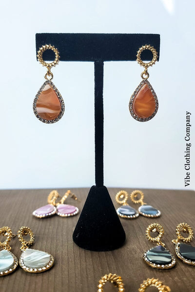 Marbled Crystal Earrings Jewelry Miso Coppery 
