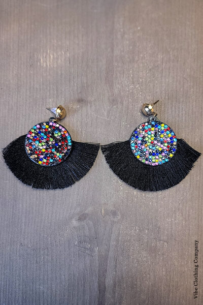 Glitter Sun Fringe Earrings Jewelry 023 Black 