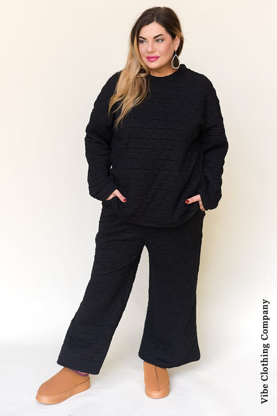 Quilted Slouchy Sets Loungewear Lover Small Black 