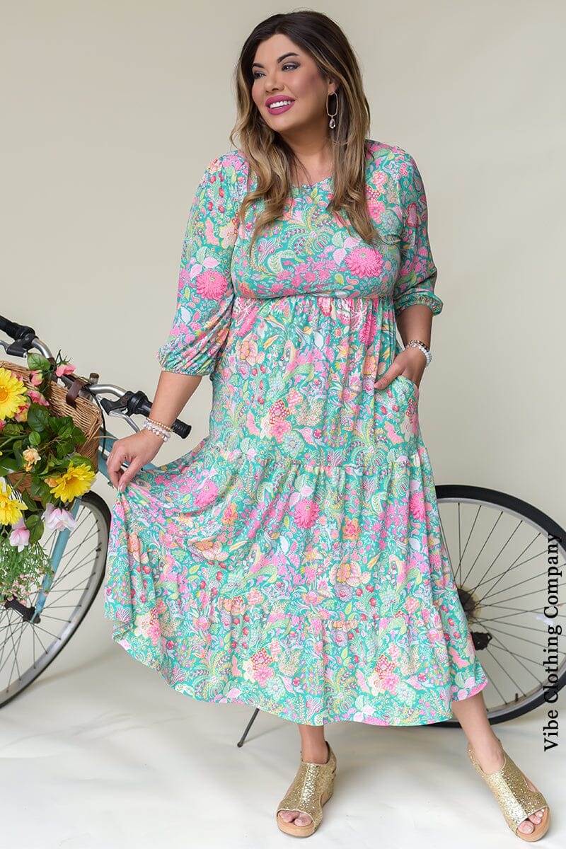 Floral & Paisley Tiered Dress Dress SOL 