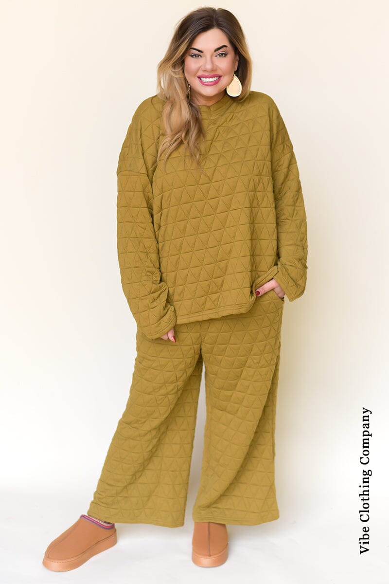 Quilted Slouchy Sets Loungewear Lover Small Olive 