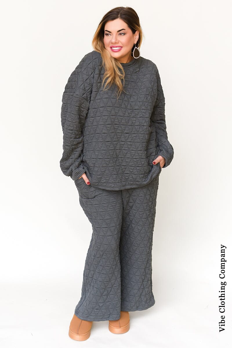 Quilted Slouchy Sets Loungewear Lover Small Smoke 
