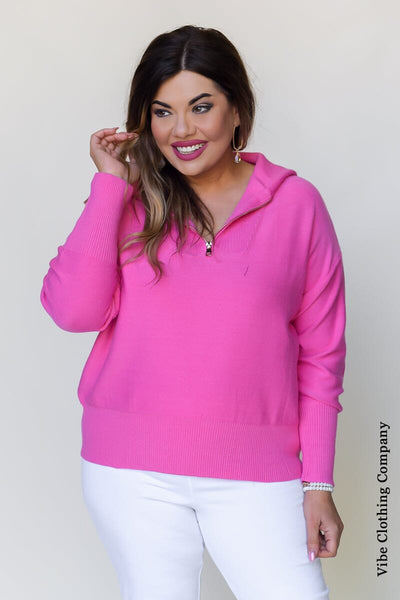 Half Zip Collar Pullover Top Shirts & Tops Lover 1X Pink 