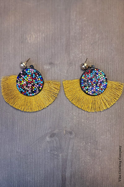 Glitter Sun Fringe Earrings Jewelry 023 Gold 