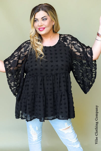 Black Swiss Dot and Lace Top Tops 006 