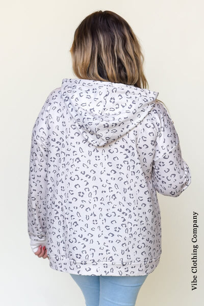Muted Leopard Drawstring Hoodie Tops Lover 