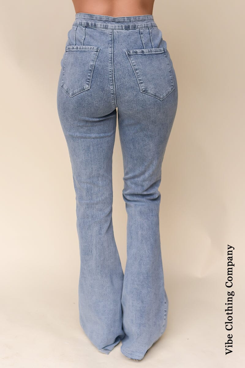 Babe V Front Washed Flares Bottoms YMI 