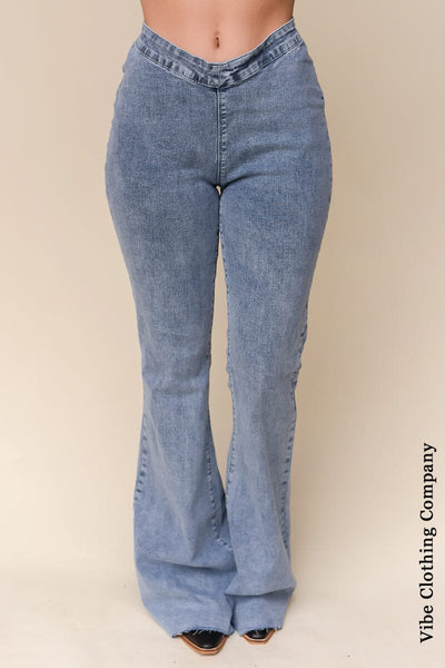 Babe V Front Washed Flares Bottoms YMI 