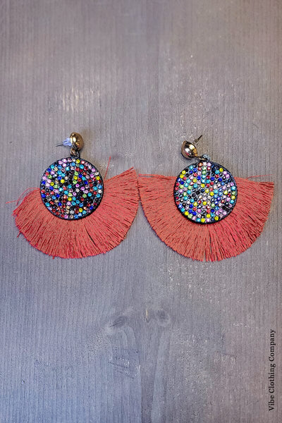 Glitter Sun Fringe Earrings Jewelry 023 Pink 