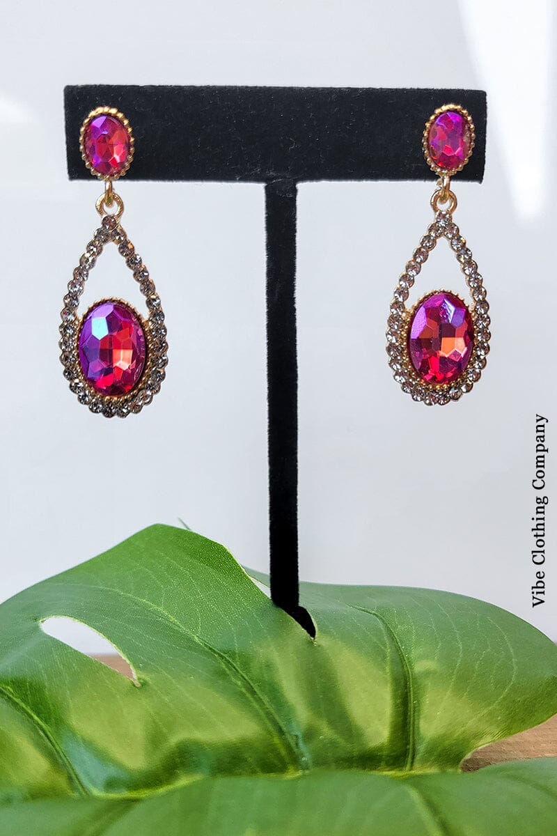 Sparkling Gems Earrings Jewelry funteze Fuchsia 