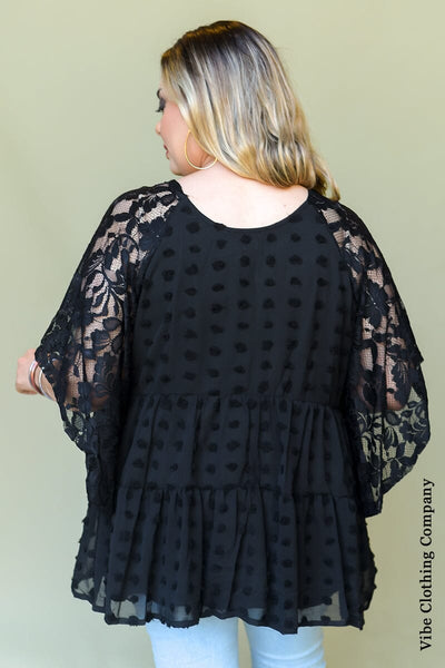 Black Swiss Dot and Lace Top Tops 006 