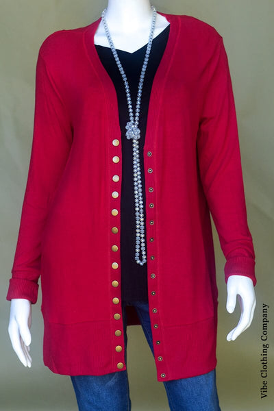 Snap Front Cardigans cardigan Zenana Small Dk Red 