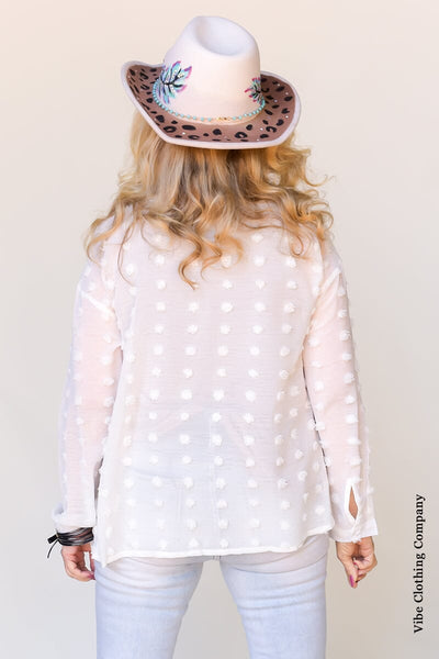 Swiss Dot White Button-up Top Tops Lover 