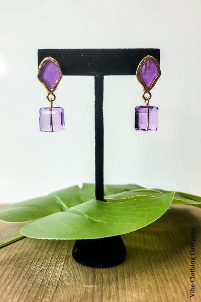 Gemstone Dangle Earrings Jewelry Moda Lavender 
