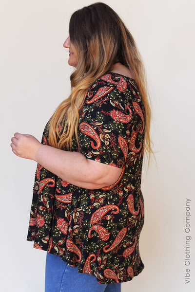 Floral & Paisley Print Tunic Top Tops curvy lovey 