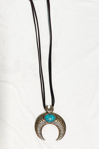 Horn with Crescent & Turquoise Necklace Jewelry YFW 