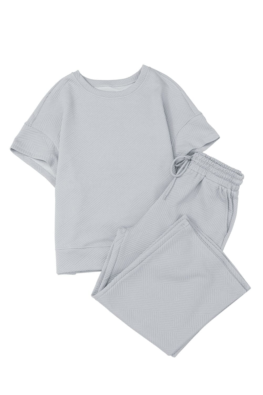 Textured Slouchy Set - Short Sleeves Loungewear Lover Small Grey 