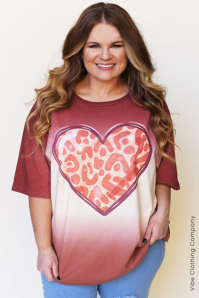 Ombre Leopard Heart Graphic Top graphic tees 001 