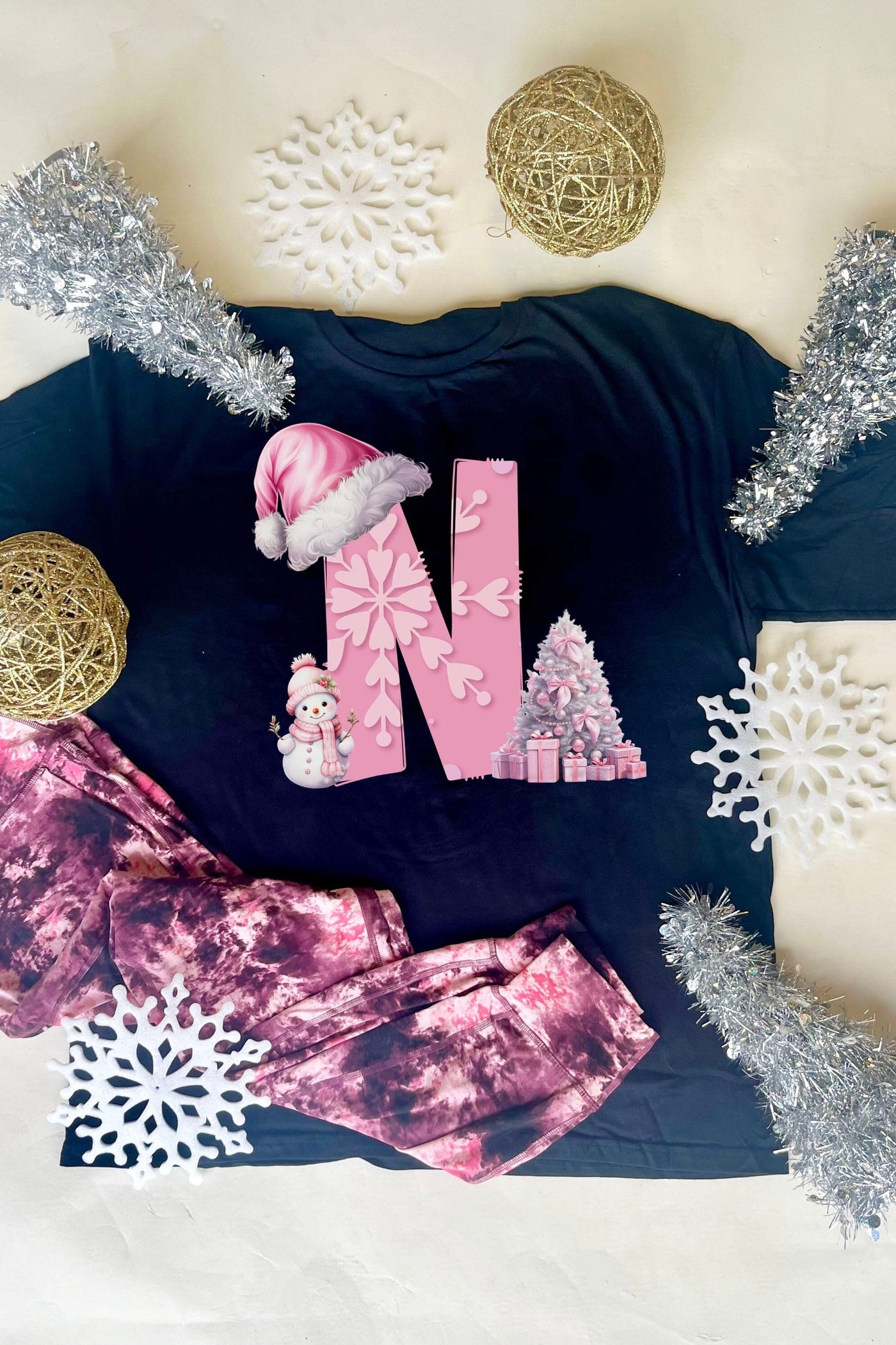 Initials N-Z: Christmas Graphic Tee - Long Sleeve graphic tees VCC Small N 