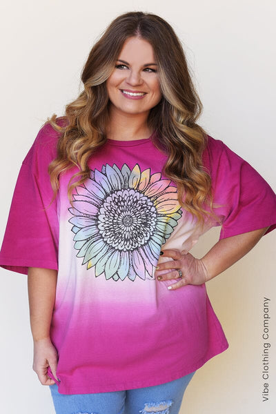 Ombre Sunflower Graphic Top graphic tees 001 