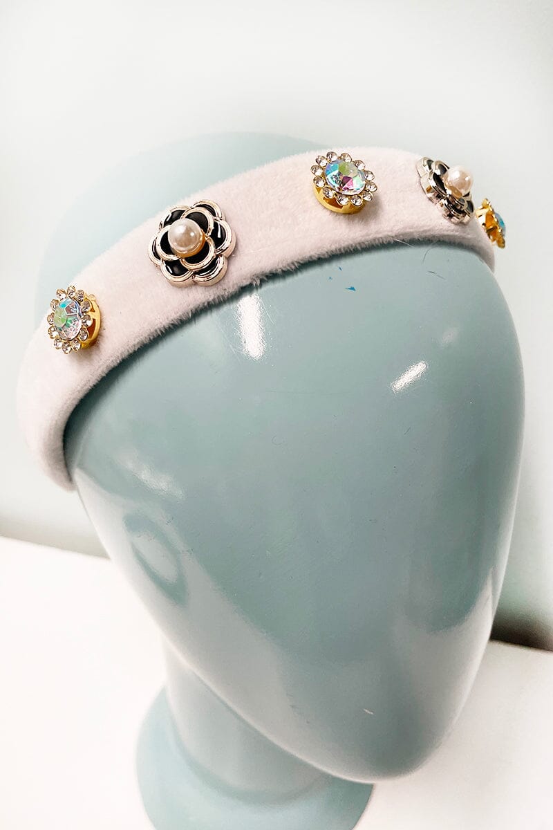 Pearl and Rhinestone Headbands accessories funteze White 
