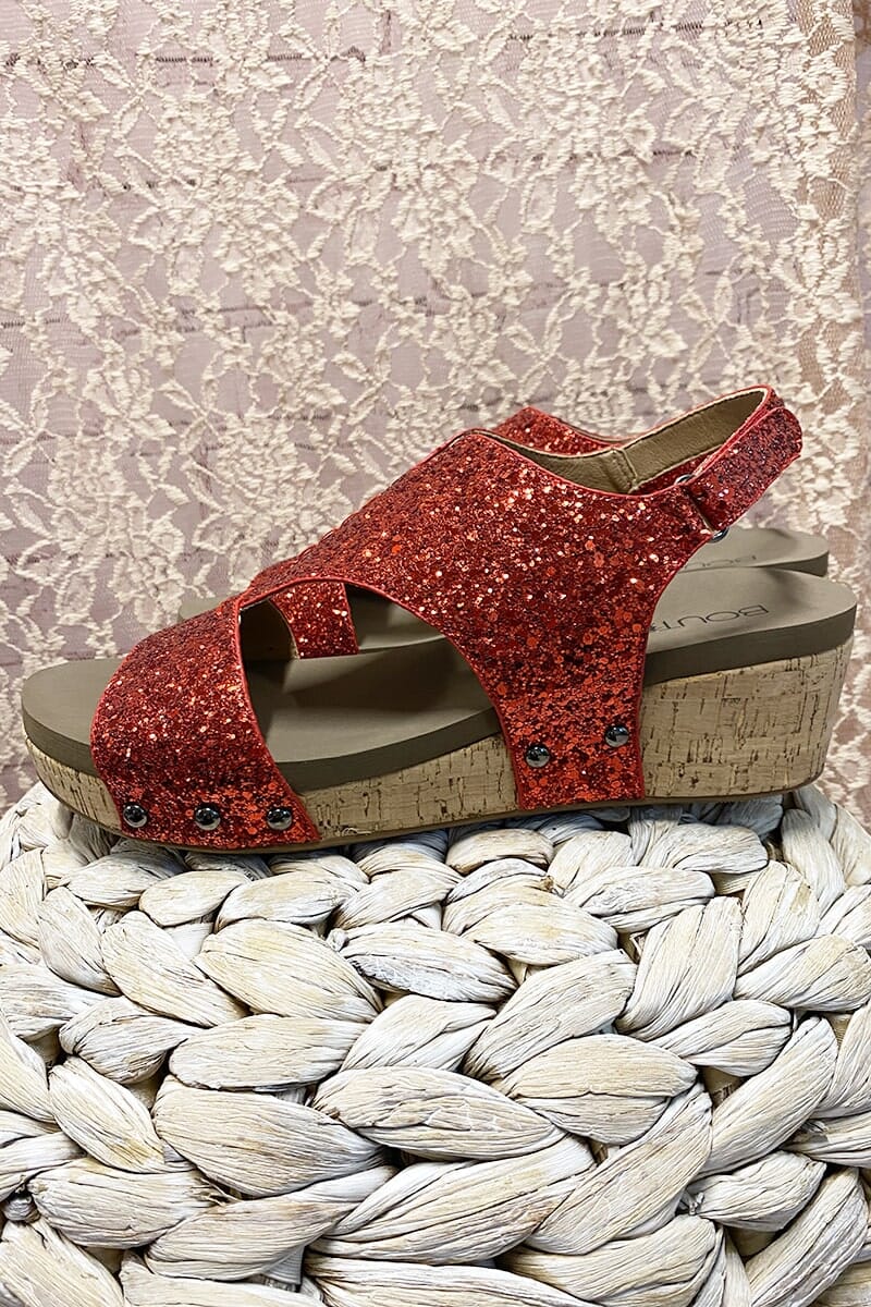 Refreshing Wedges - Red Glitter Shoes corkys carley 