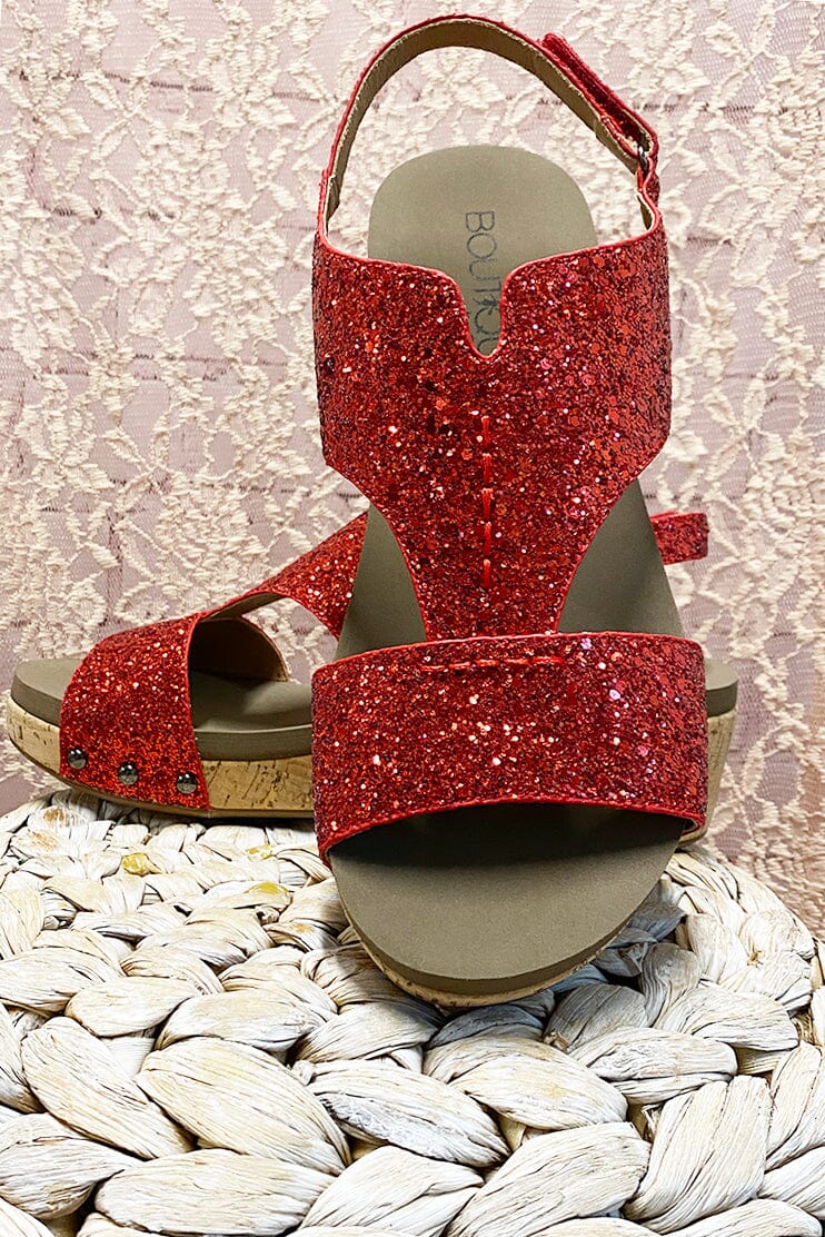 Refreshing Wedges - Red Glitter Shoes corkys carley 