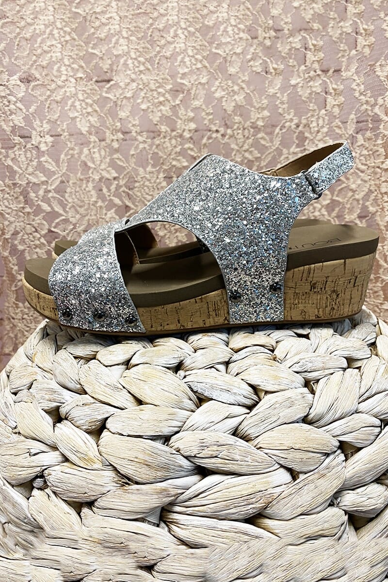 Refreshing Wedges - Silver Glitter Shoes corkys 
