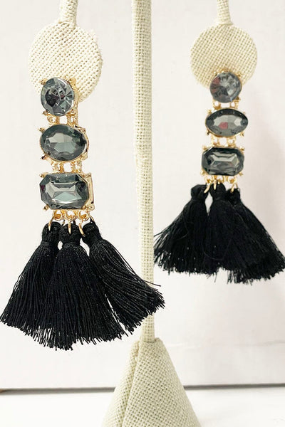 Brilliant Tassel Earrings Jewelry miso Black 