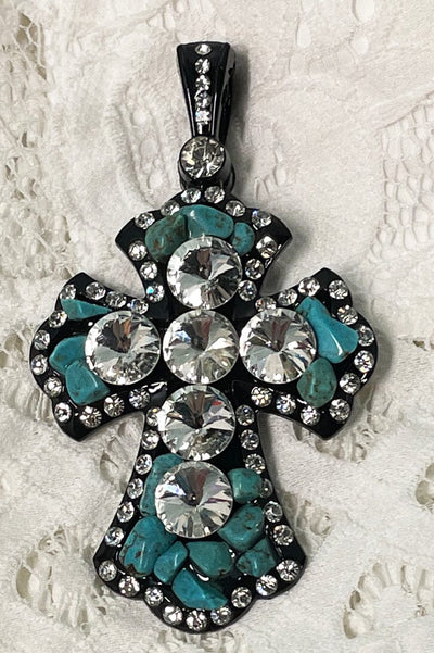 Tempting Turquoise Cross Clips Necklace Simple Style Chunky 
