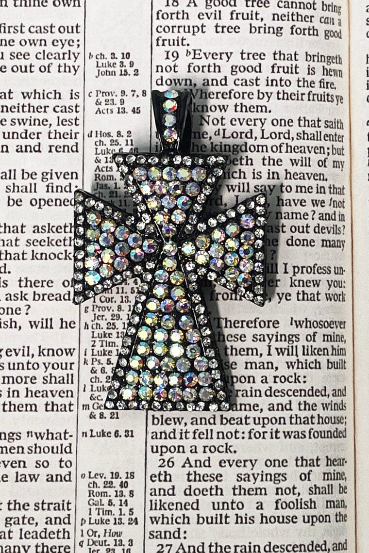 Rhinestone Cross Clips Necklace Simple Style AB 